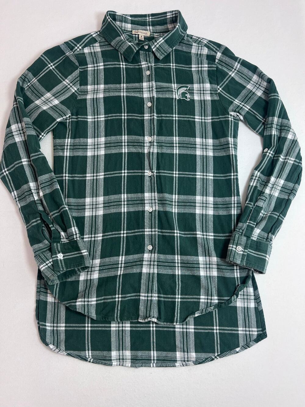 UG Apparel Michigan State Spartans Womens S Green Plaid Flannel Shirt MSU NCAA